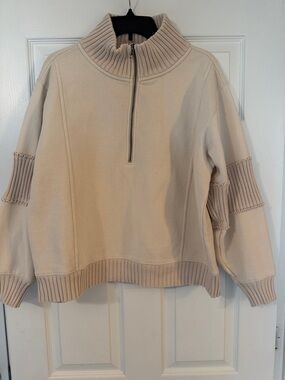 Vintage Havana Cream Ribbed Half-Zip Mock Neck Pullover